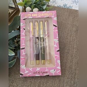 Lee Pastel Pink and Mauve 'Sips and Scribbles' 4-Pen Gift Set